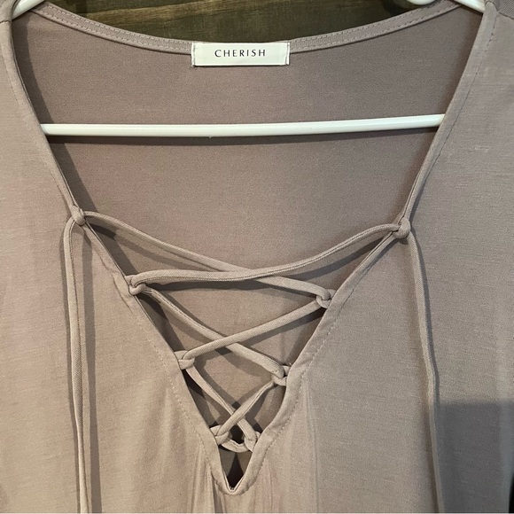 Mauve Bat Wing Criss Cross V Neck Long Sleeve Shirt Blouse - Picture 8 of 9